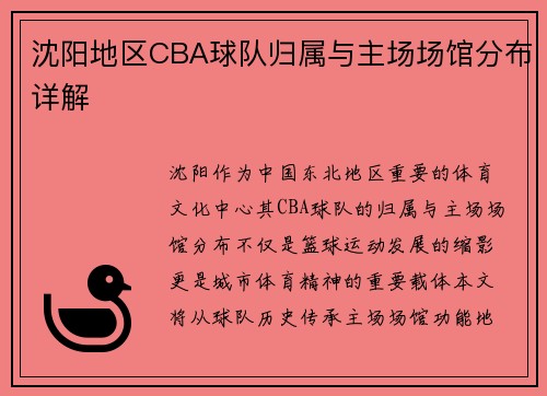 沈阳地区CBA球队归属与主场场馆分布详解